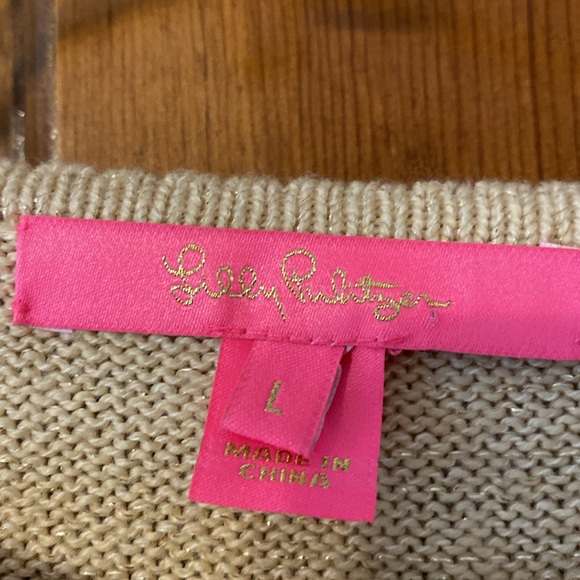 Lilly Pulitzer Kippa gold heart knit sweater with balloon sleeves size large - Picture 3 of 5